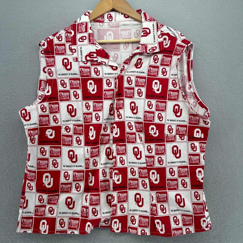 VTG University of Oklahoma Handmade OU Sooners Red White Sleeveless Vest NCAA
